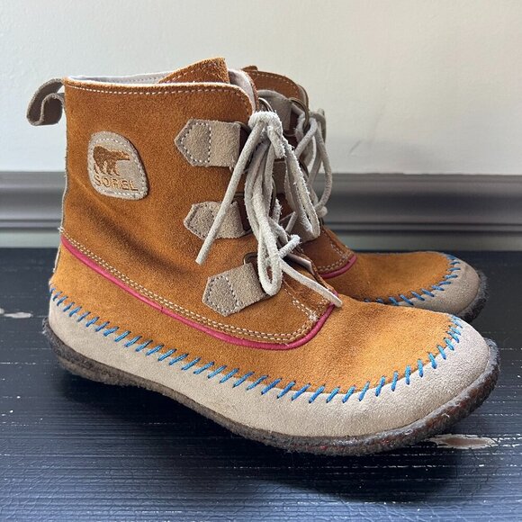 Sorel Shoes - Sorel Joplin Moccasin Suede Gum Sole Boots Size 8 Women Boho Pink Blue